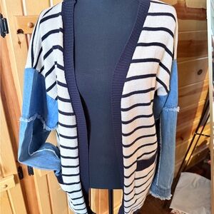 eesome Navy and Blue Striped Cardigan